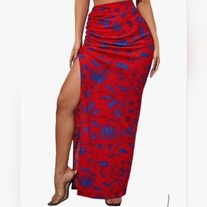Red & Blue Maxi Skirt with Slit